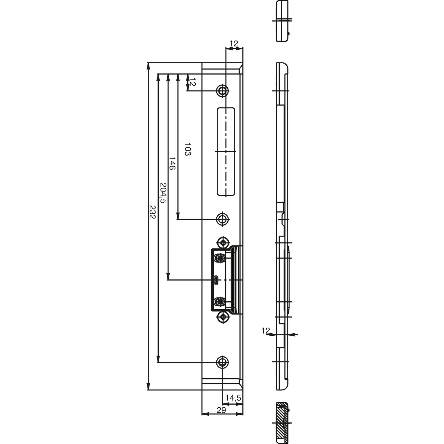 GU Schließblech f. Secury zum Aufschrauben,verst.m. AT-Stück,rechts,verz. silber