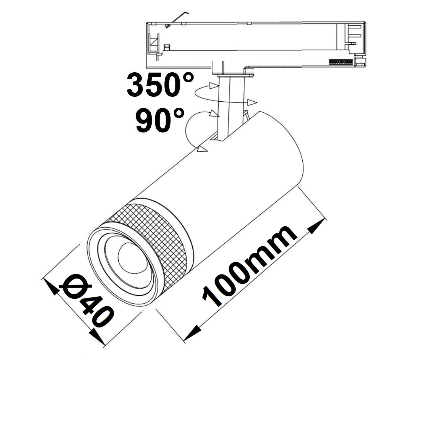 ISOLED Track48 Schienen-Strahler schwarz 7W fokussierbar 18°-60° UGR