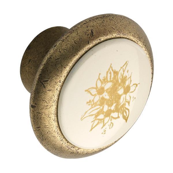 Knopf Tampa ø 40 mm, Tiefe 26 mm, ZN/Kunststoff bronze, matt/Blume gold