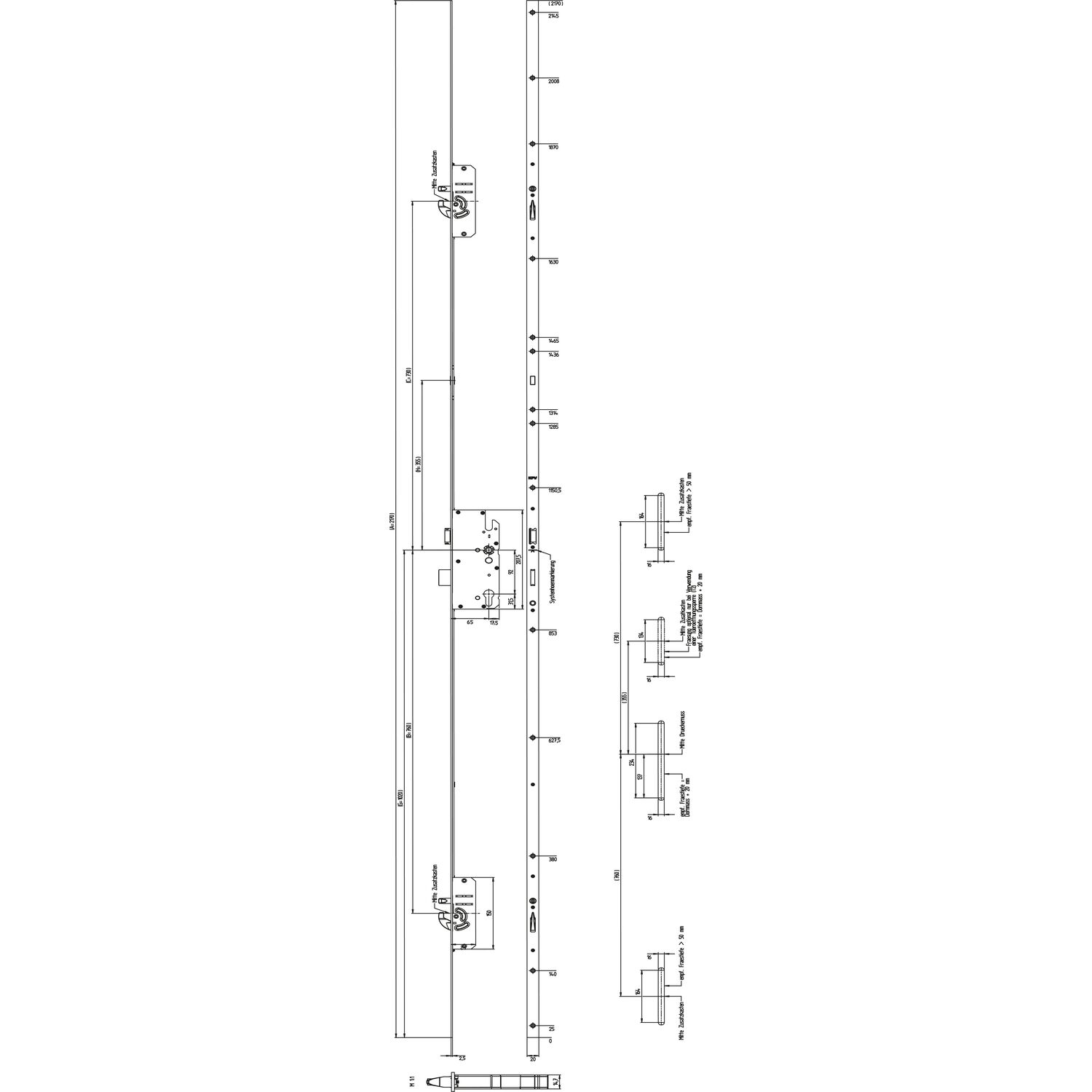 ninka KFV MFV-Schloss BS 2600 DIN, DM 65, Stulp 20 mm eckig, Edelstahl