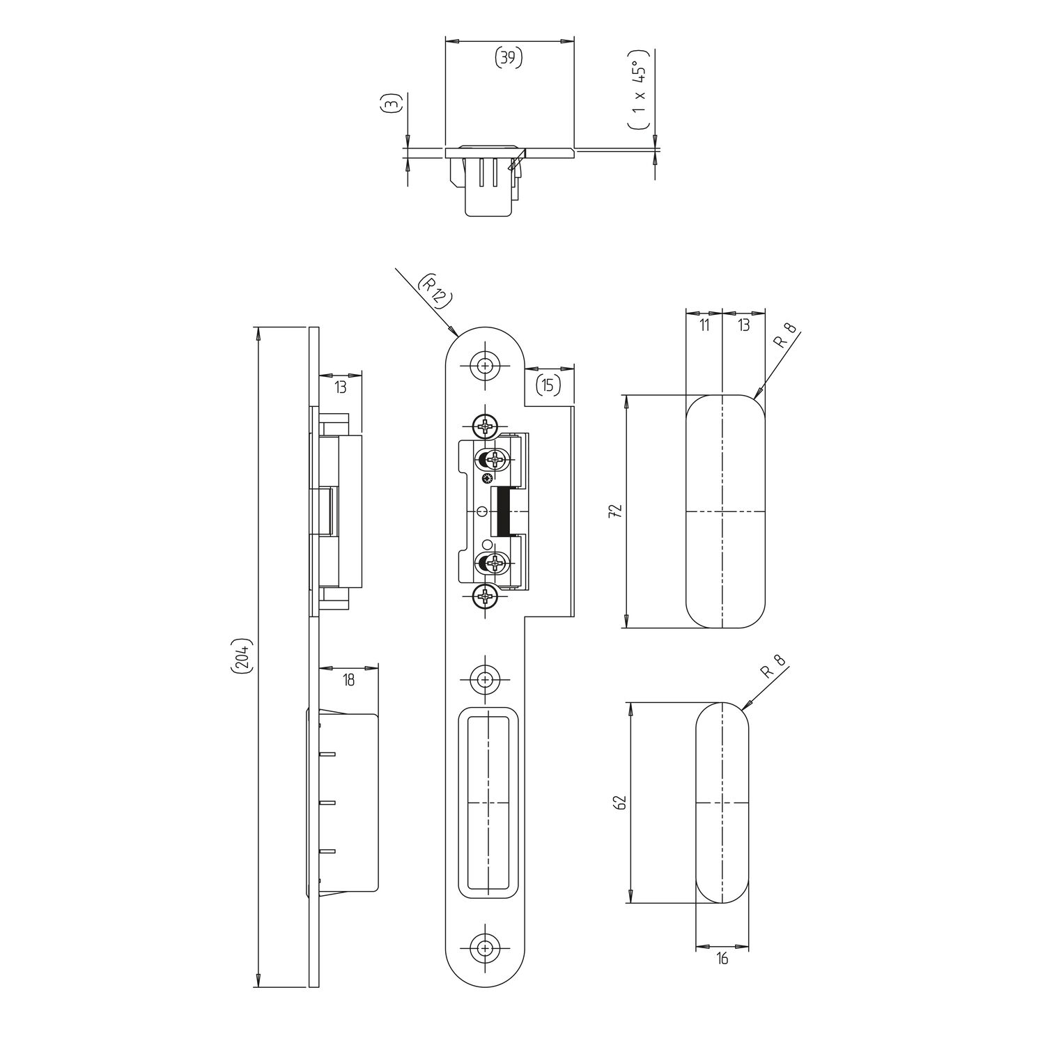 KFV Lappenschließblech 8050 mit AT-Stück 115, 204 x 24 x 3mm, rechts, Edelstahl