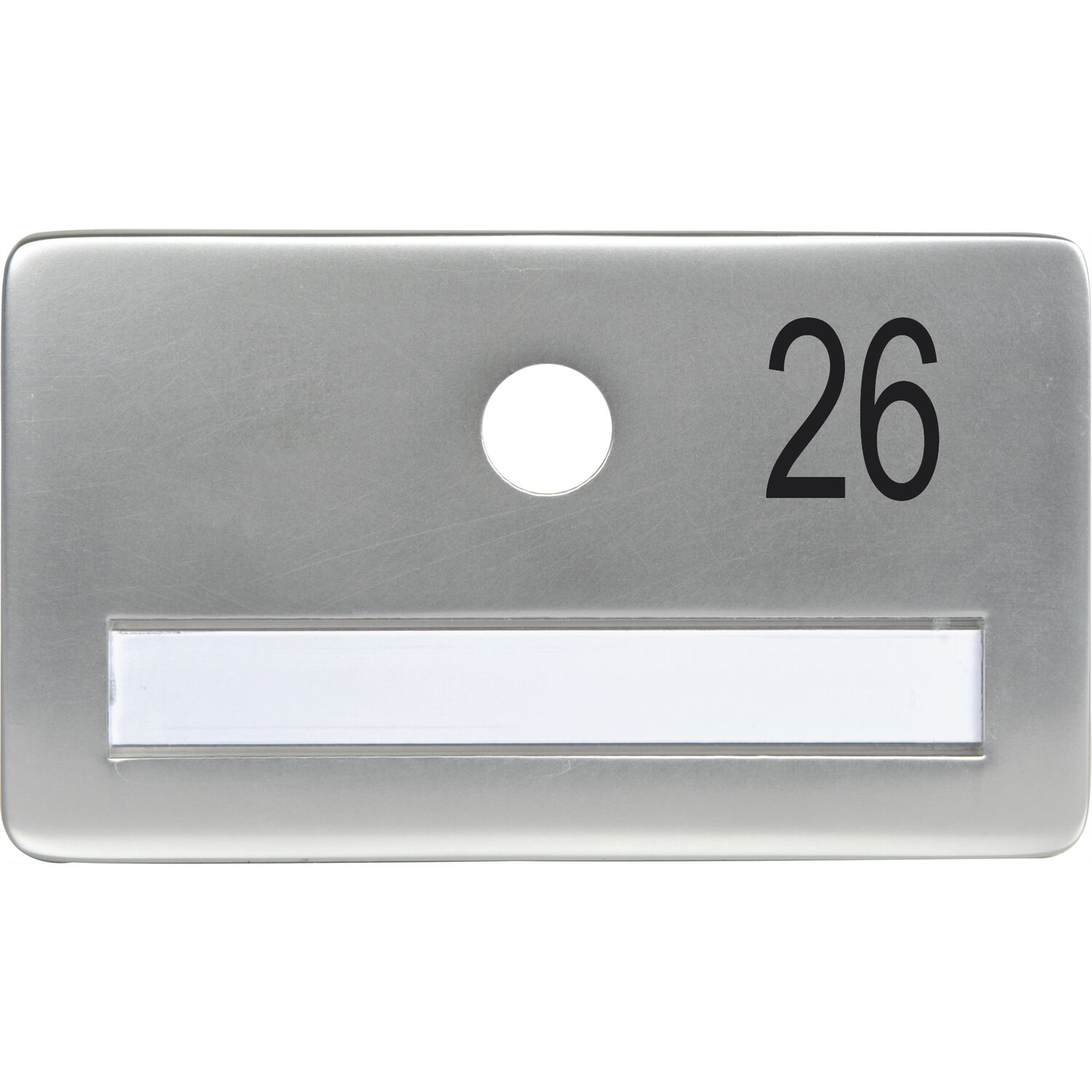 SOLIDO Namensschild ohne Spion, Bohrung ø 14, Alu silber eloxiert, Gravur Nr. 26