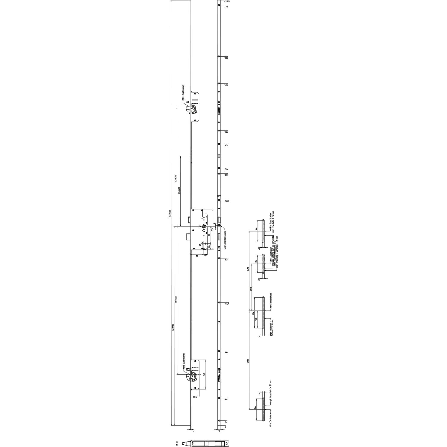 ninka KFV MFV-Schloss BS 2600 f. niedrige Türen ÖNORM,DM 65,Stulp 16mm,silber verzinkt