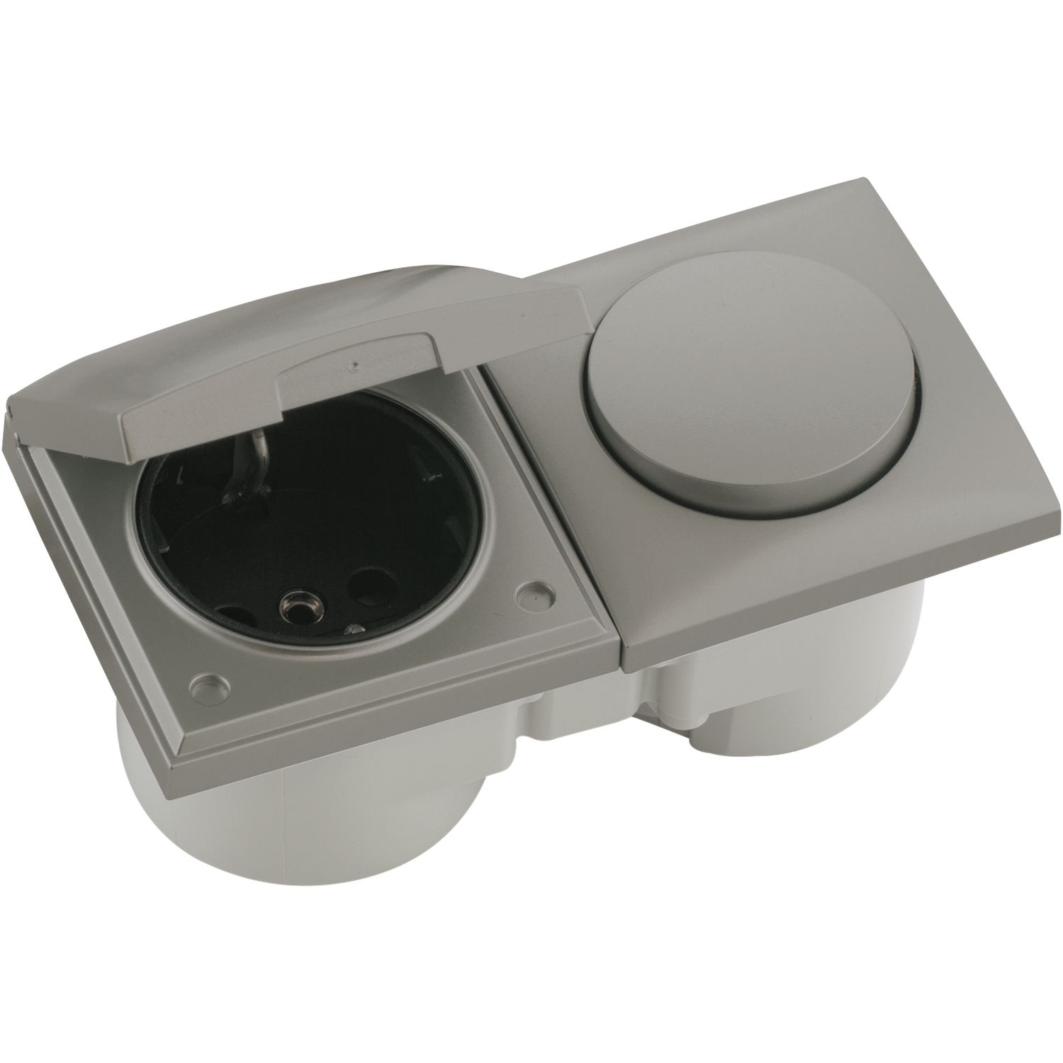 Berker Integro Flow Schalter/Deckel Edelstahl Effekt + Steckdose schwarz