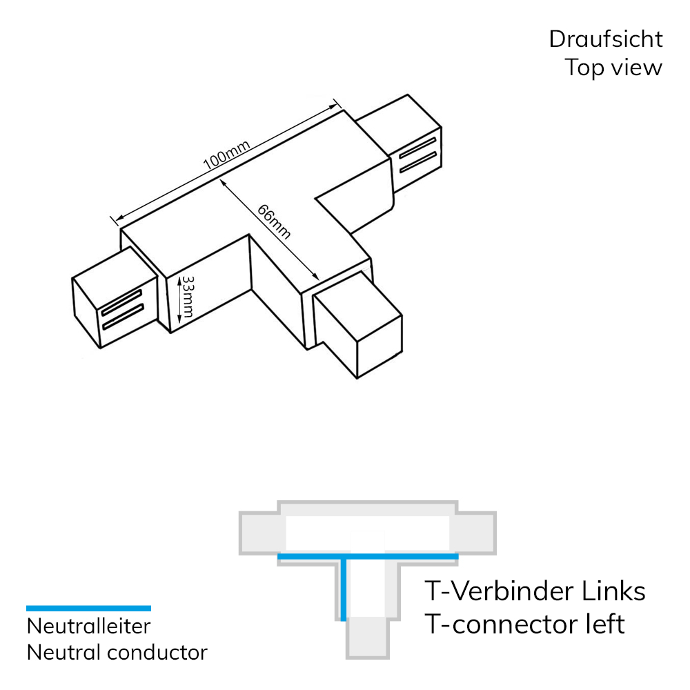 ISOLED 3-Phasen S1 T-Verbinder N-Leiter links Schutzleiter rechts schwarz