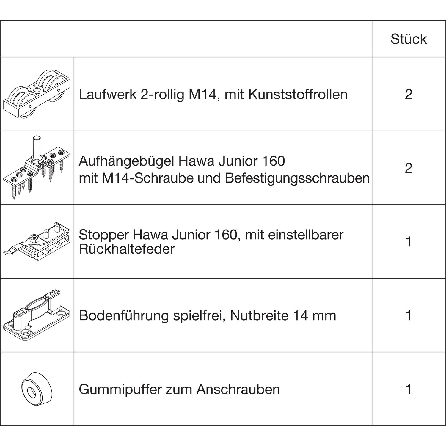Hawa HAWA Junior 160/A Beschlagset Holz ohne Laufschiene