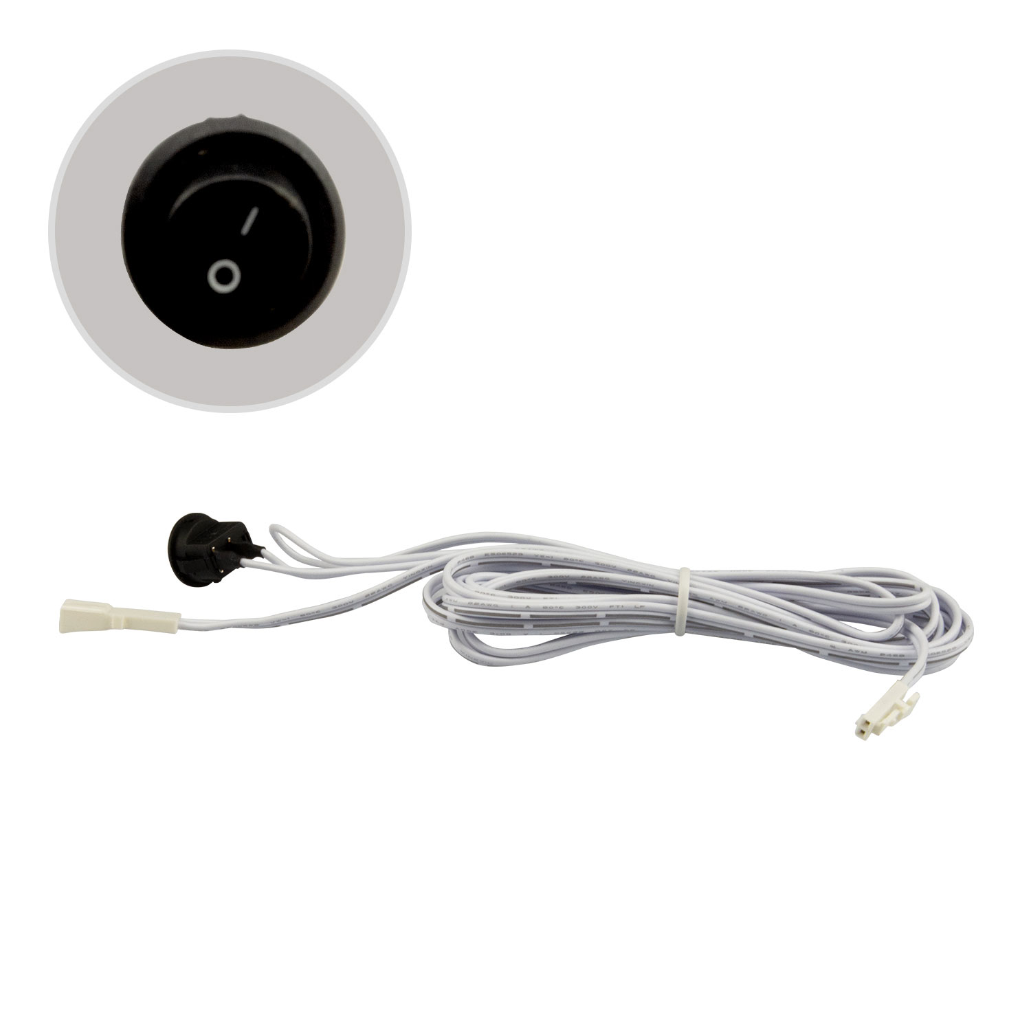 ISOLED MiniAMP Einbauschalter Ein/Aus female-Buchse und male-Stecker 30cm+200cm 2-polig weiß max. 5A