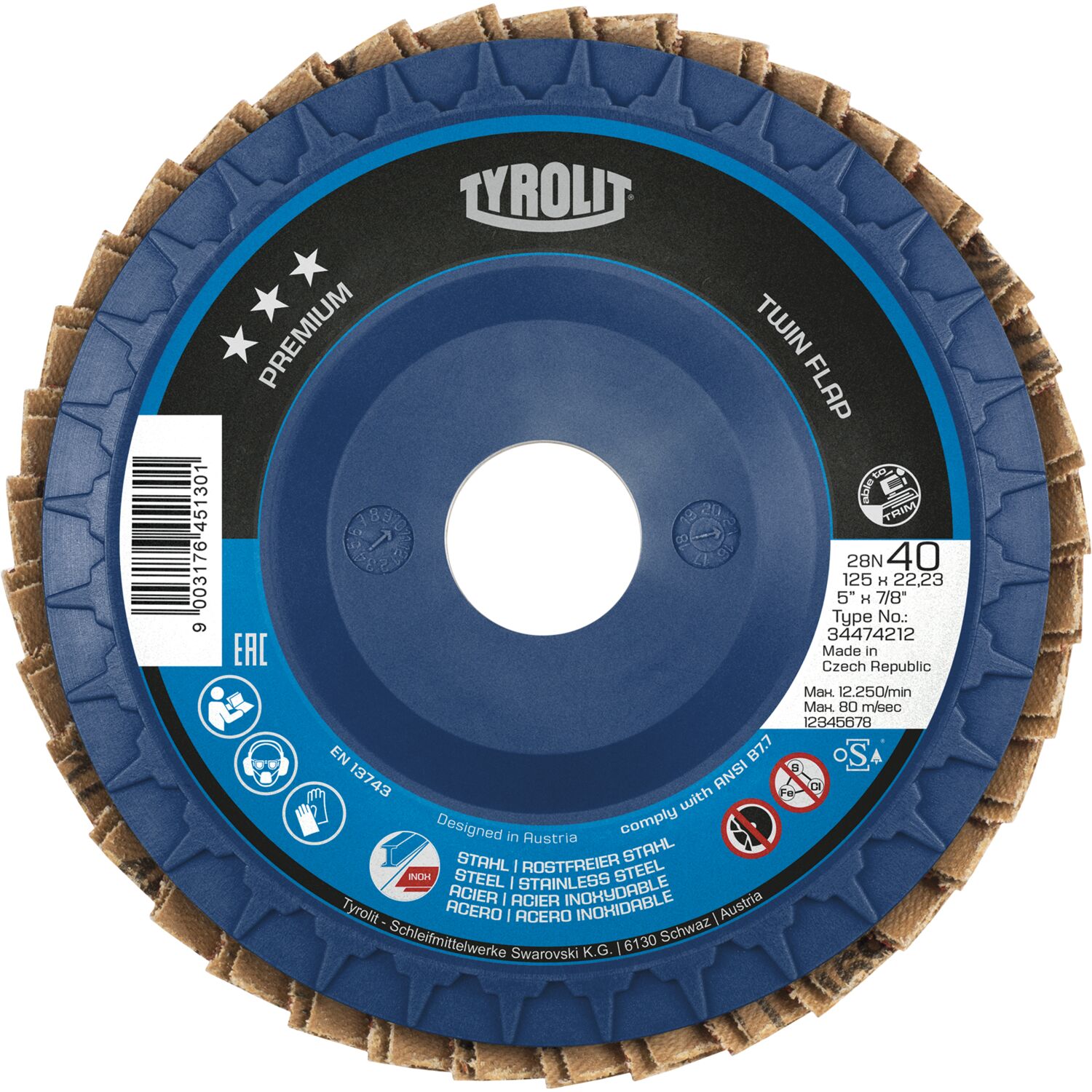 Tyrolit Schleiflamellenteller TwinFlap Premium***gerade Ø 125mm K40 28N