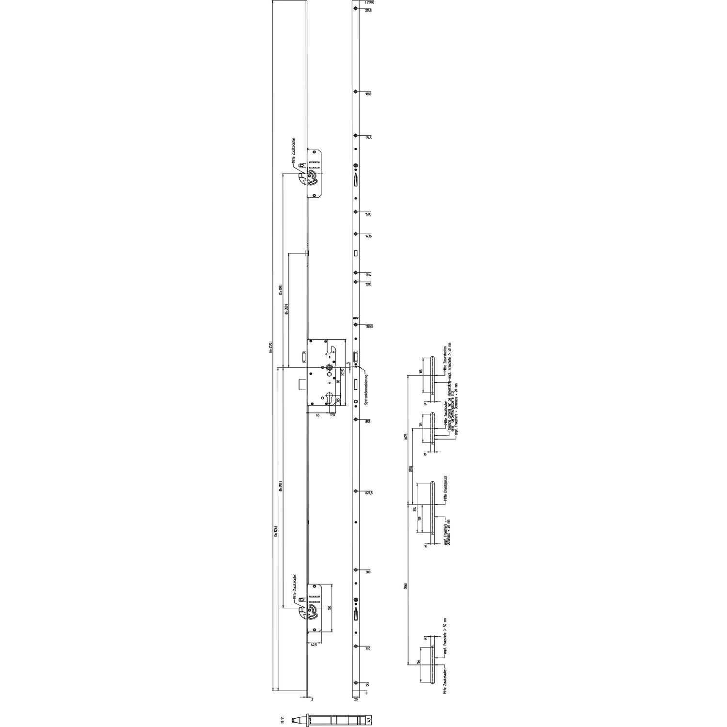 ninka KFV MFV-Schloss BS 2600 f. niedrige Türen ÖNORM,DM 65,Stulp 20mm,silber verzinkt