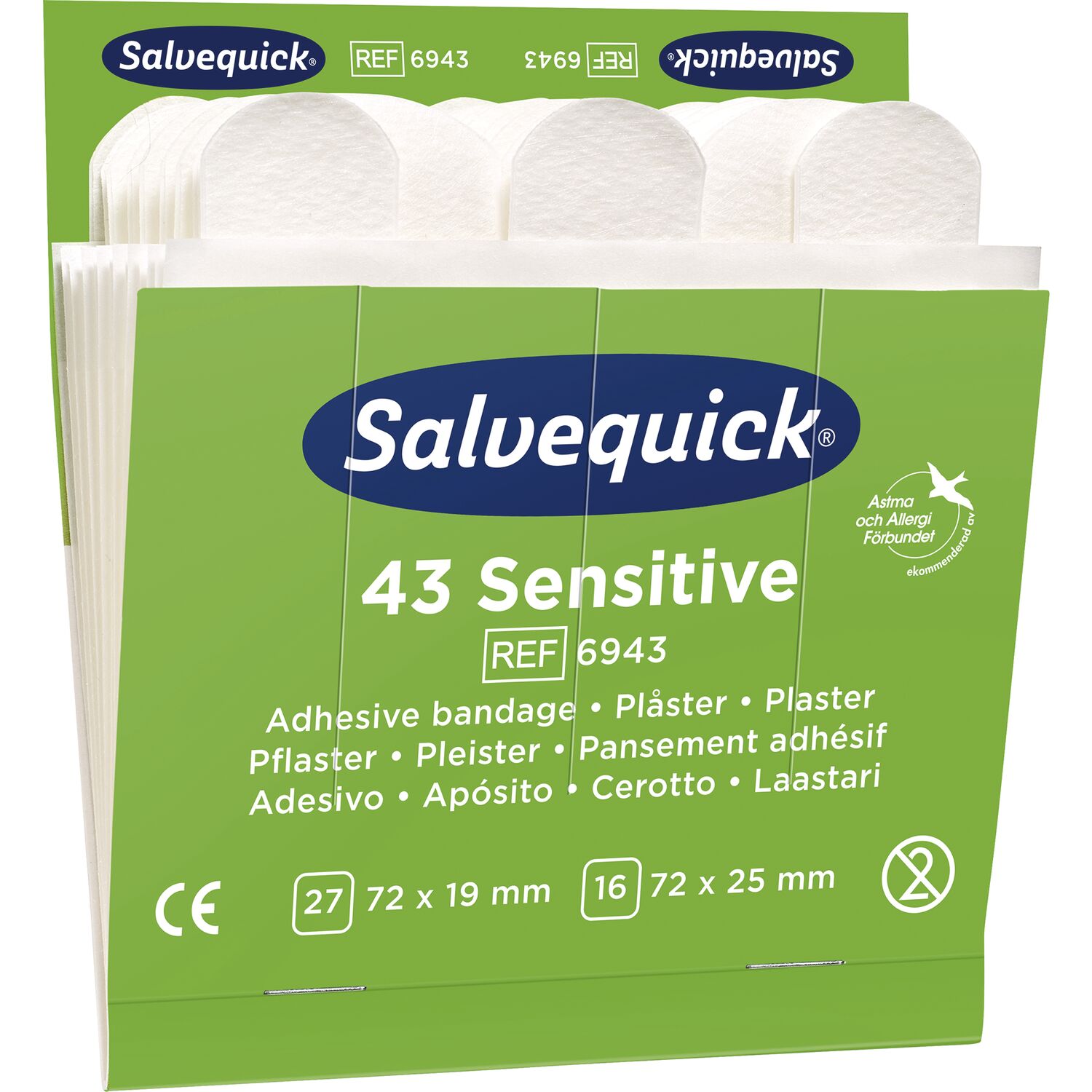 Cederroth SALVEQUICK Wasserabweisende Pflaster Sensitive REF 6943 zu Spender - 258 Stück