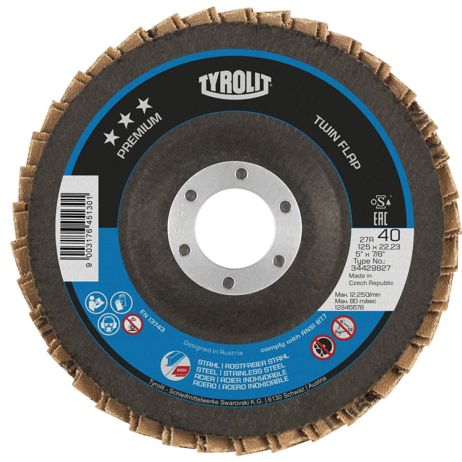 Tyrolit Schleiflamellenteller TwinFlap Premium*** gekröpft Ø 125 mm K40 27A