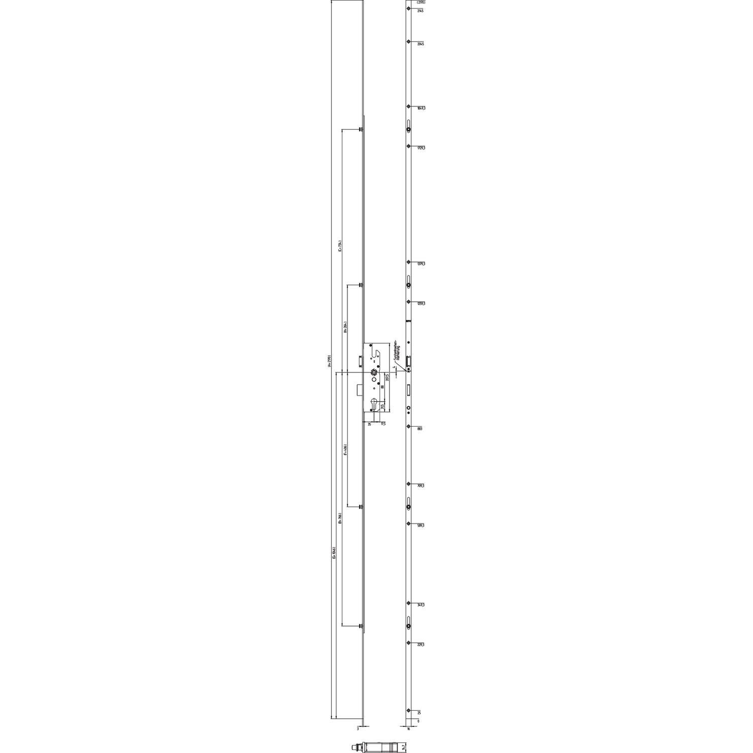 KFV MFV-Schloss BS 8100 ÖNORM, DM 35, Stulp 16 mm eckig, silber verzinkt