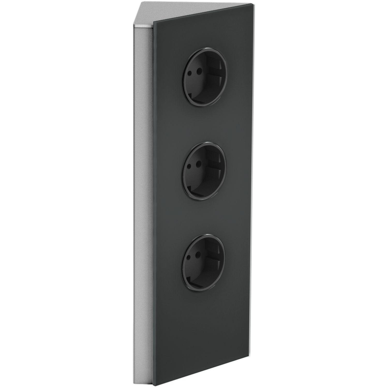 WIPO Steckdosenelement Power Eck G, 3 Schukosteckdosen, Edelstahl/Glas schwarz