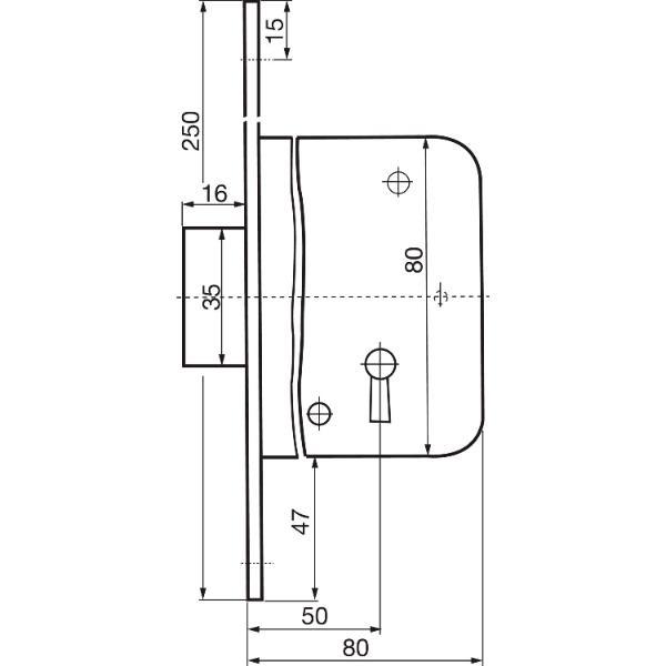 Einstemm-Riegelschloss 61005 tosisch, links, DM 50, Langstulp, Stahl verzinkt