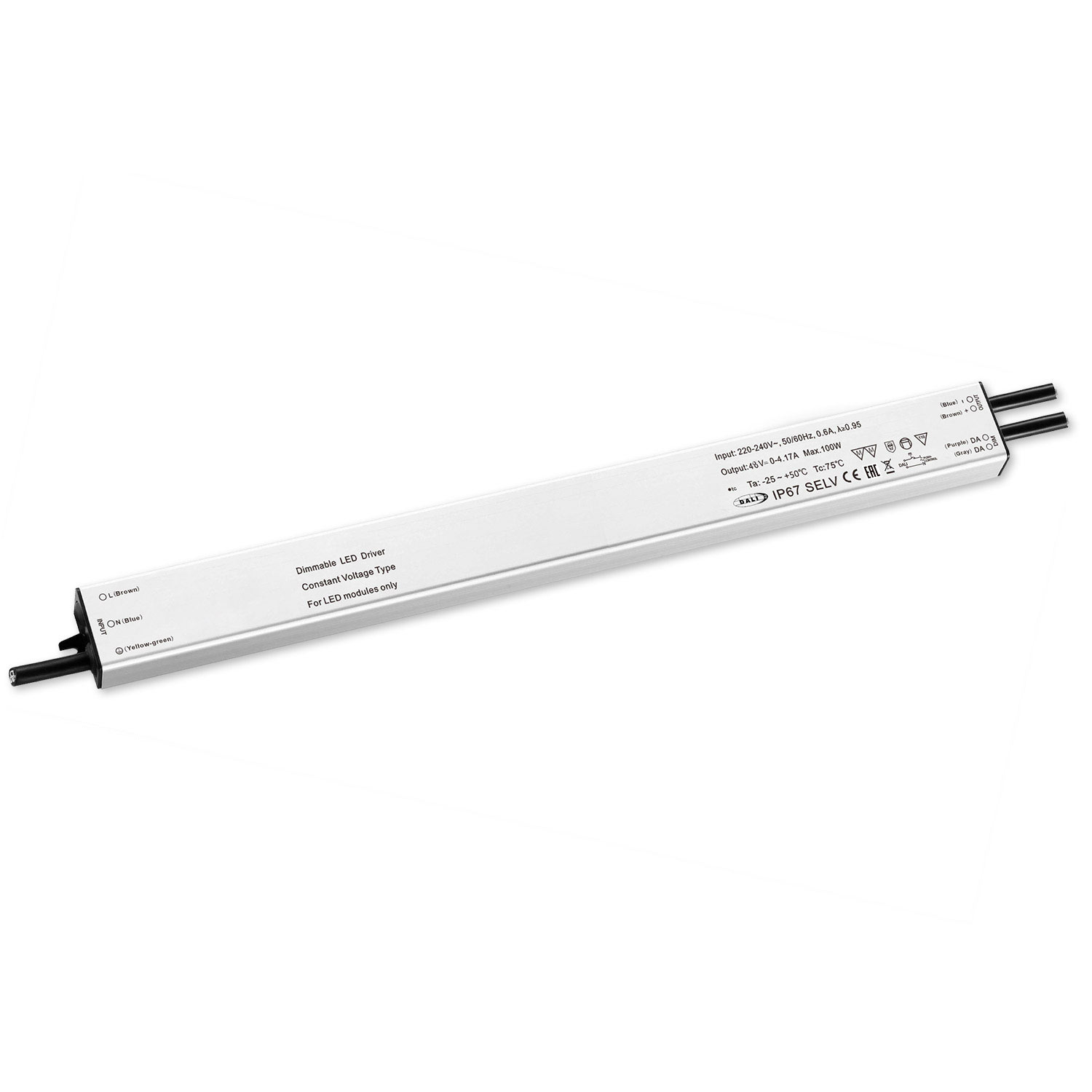 ISOLED LED PWM-Trafo 48V/DC 0-240W Push/DALI-2 dimmbar IP67 SELV flach ultraschmal