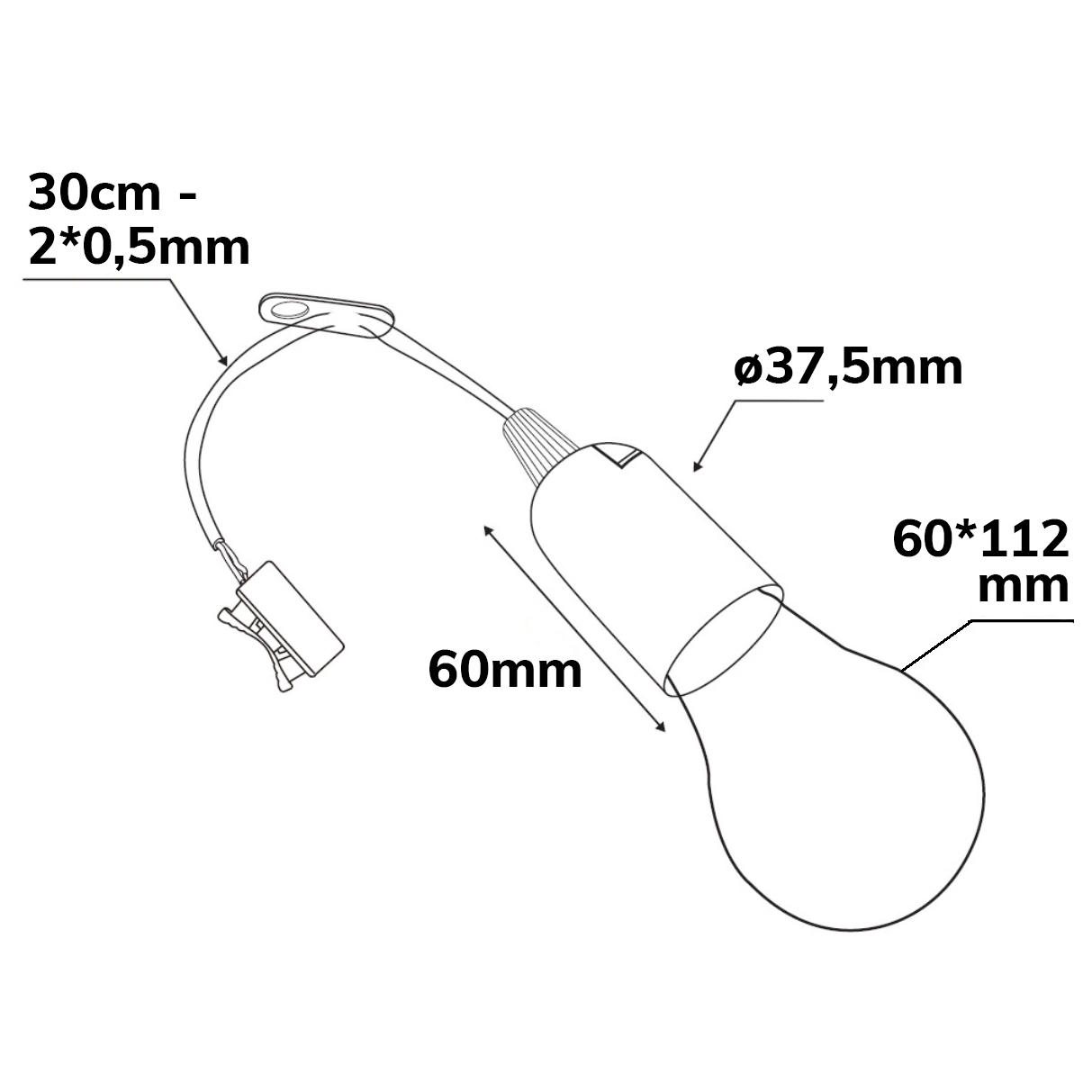 ISOLED Baufassung E27 SET mit Federklemme Öse und LED bulb 9W warmweiß