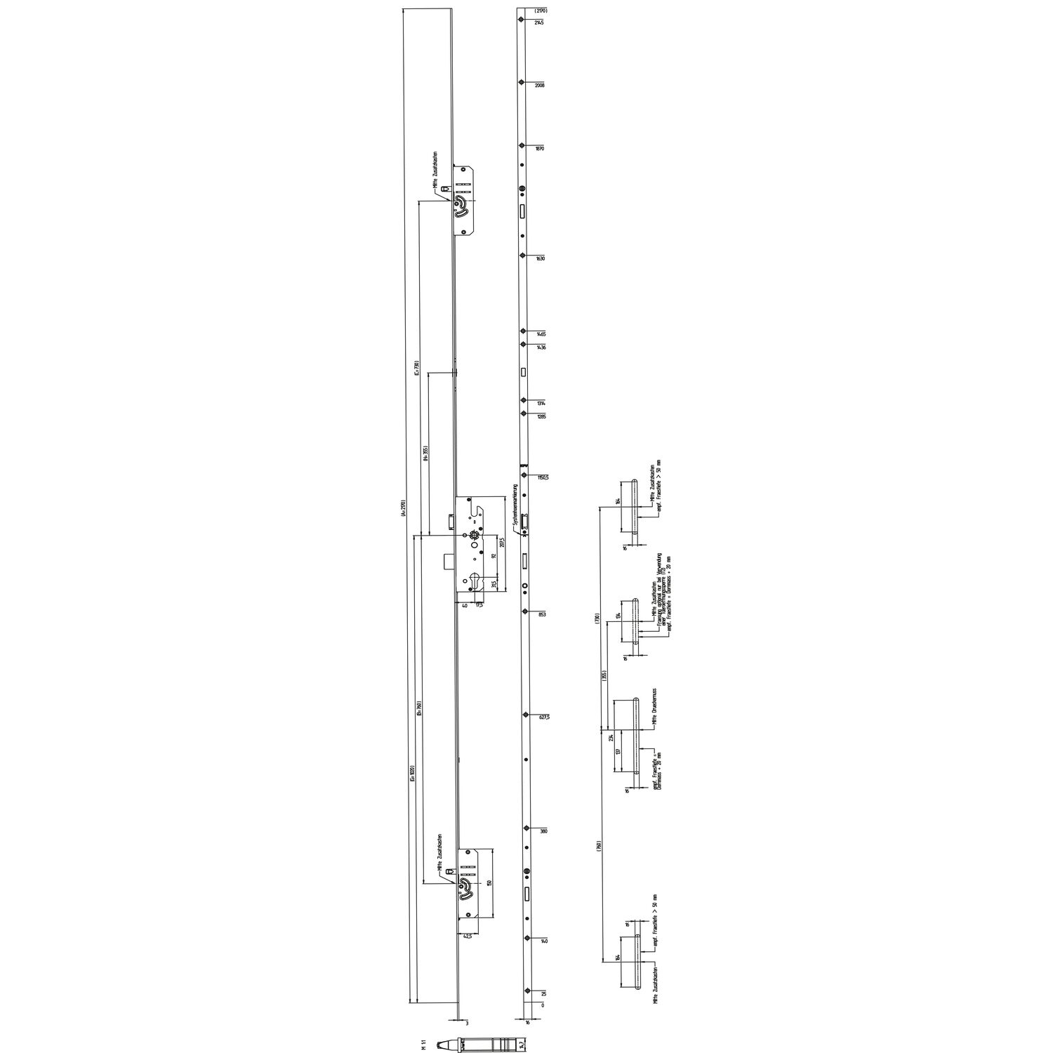 ninka KFV MFV-Schloss BS 2300 DIN, DM 40, Stulp 16 mm eckig, VK 8 mm, Stahl verzinkt