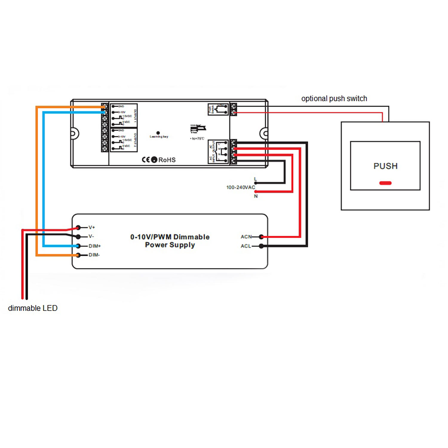 ISOLED Sys-One Funk/Push Dimmer 0-10V Output 2.000W Schaltrelais 230V