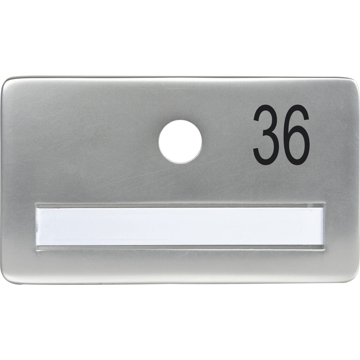 SOLIDO Namensschild ohne Spion, Bohrung ø 14, Alu silber eloxiert, Gravur Nr. 36