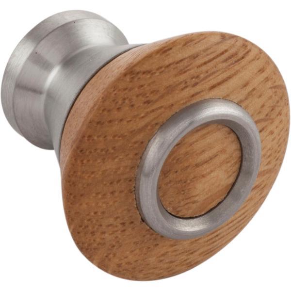 Knopf Ladon ø 33 mm, Eiche natur lackiert/Sockel, Ring Edelstahl gebürstet ()