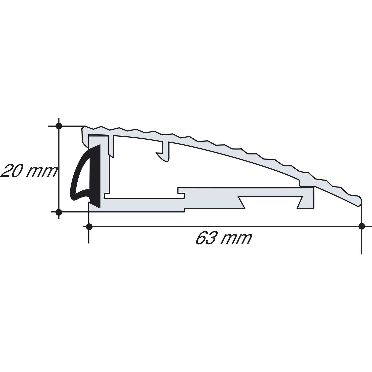Alumat Dichtungsschiene AKS, silber eloxiert, auf Maß geschnitten (150 mm)