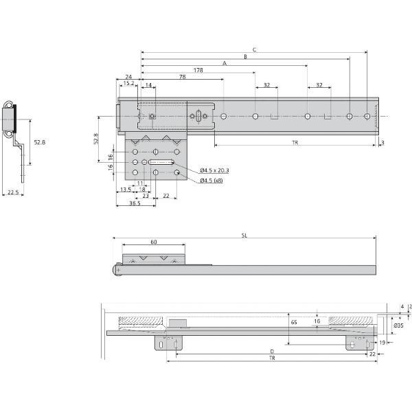 Accuride 1319 Beschlägegarnitur, Länge 450 mm, Stahl hell chromatiert