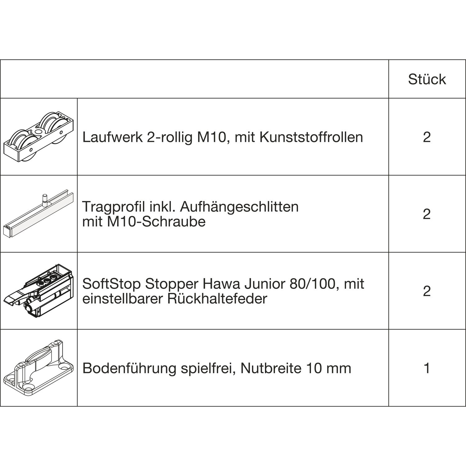 HAWA Junior 100/B Beschlagset Holz SoftStop (30225)