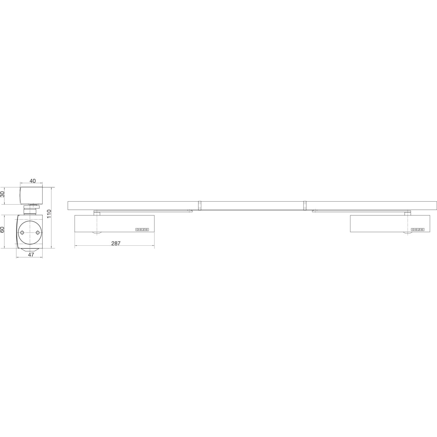 GEZE Türschließer TS 5000 ISM, EN 3-6, 2-flg. Gleitschiene, Freilauf, silber