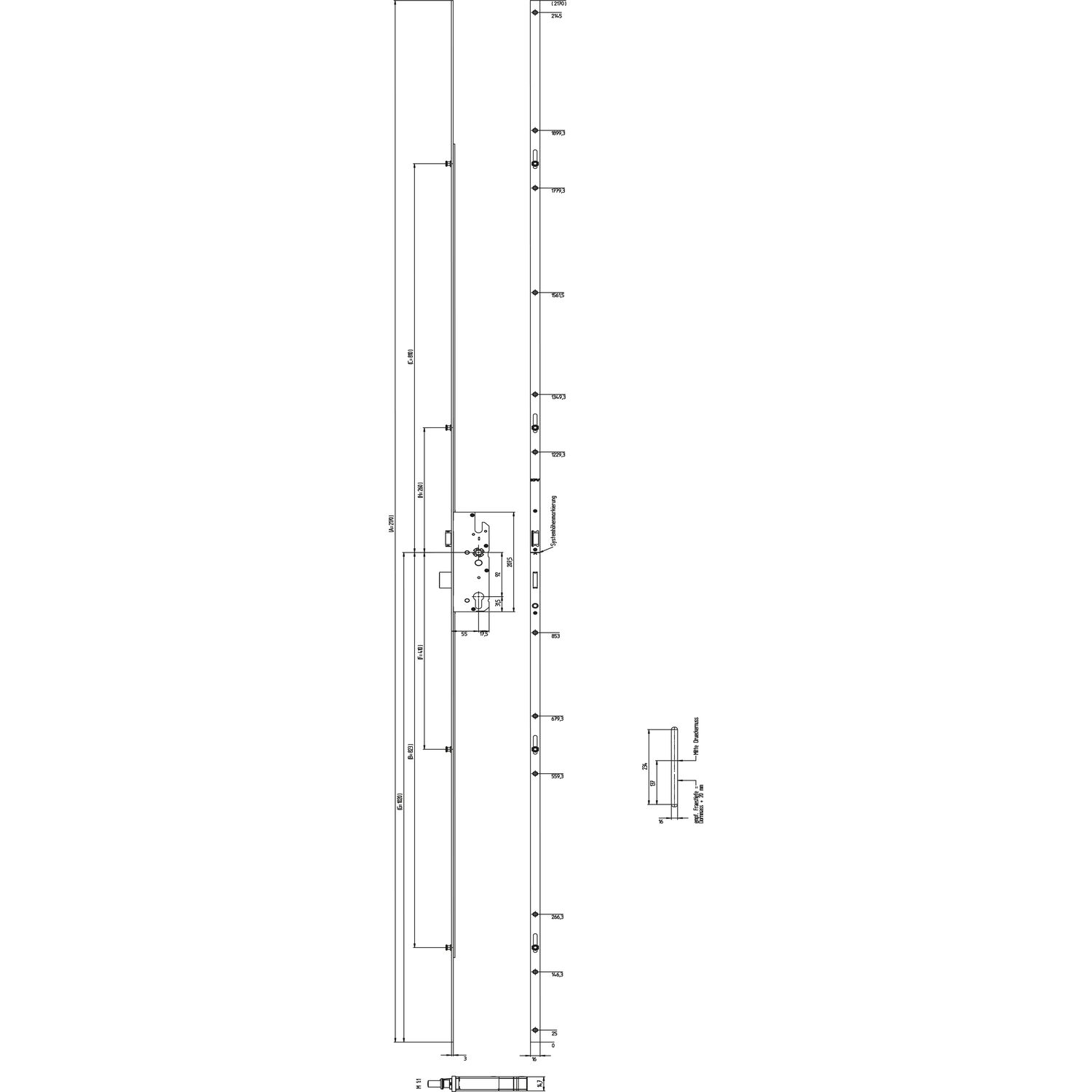KFV MFV-Schloss BS 8100 DIN, DM 55, Stulp 16 mm eckig,verzinkt silber