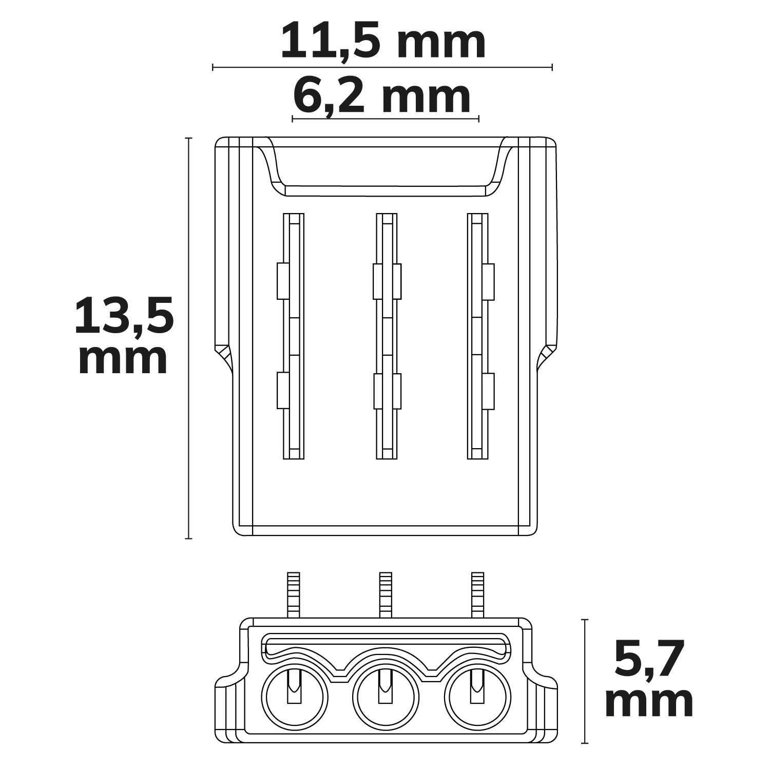 ISOLED Kontakt-Kabelanschluss (max. 5A/0,5qmm) K2-310-V1 für 3-pol. IP20 Flexstripes mit Breite 10mm