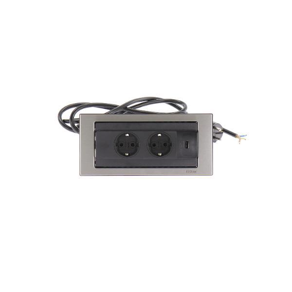 EVOline BackFlip, 2 Stk. Schukosteckdosen, USB-A-Charger, Edelstahl