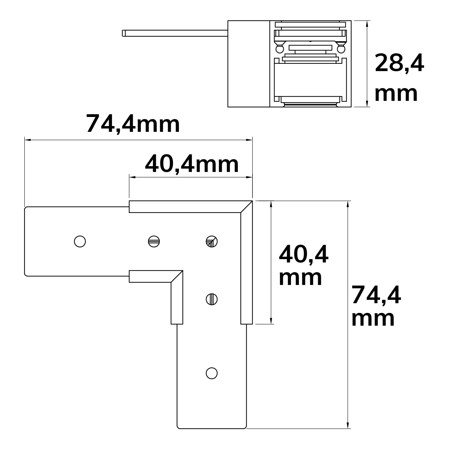 ISOLED Track48 Eckschiene 90° horizontal für Aufbauschiene flat weiß nicht stromführend