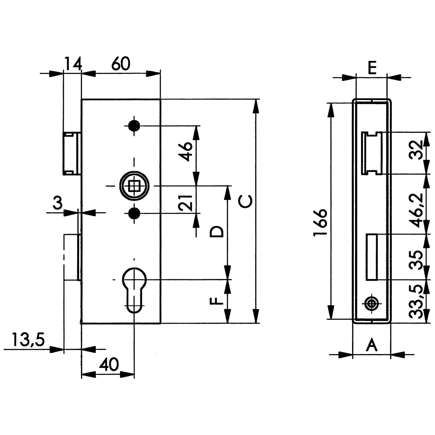 AMF Spezialschloss für Stahlkonstruktionen 141U, PZW,Kastenst.30mm,Stahl blank