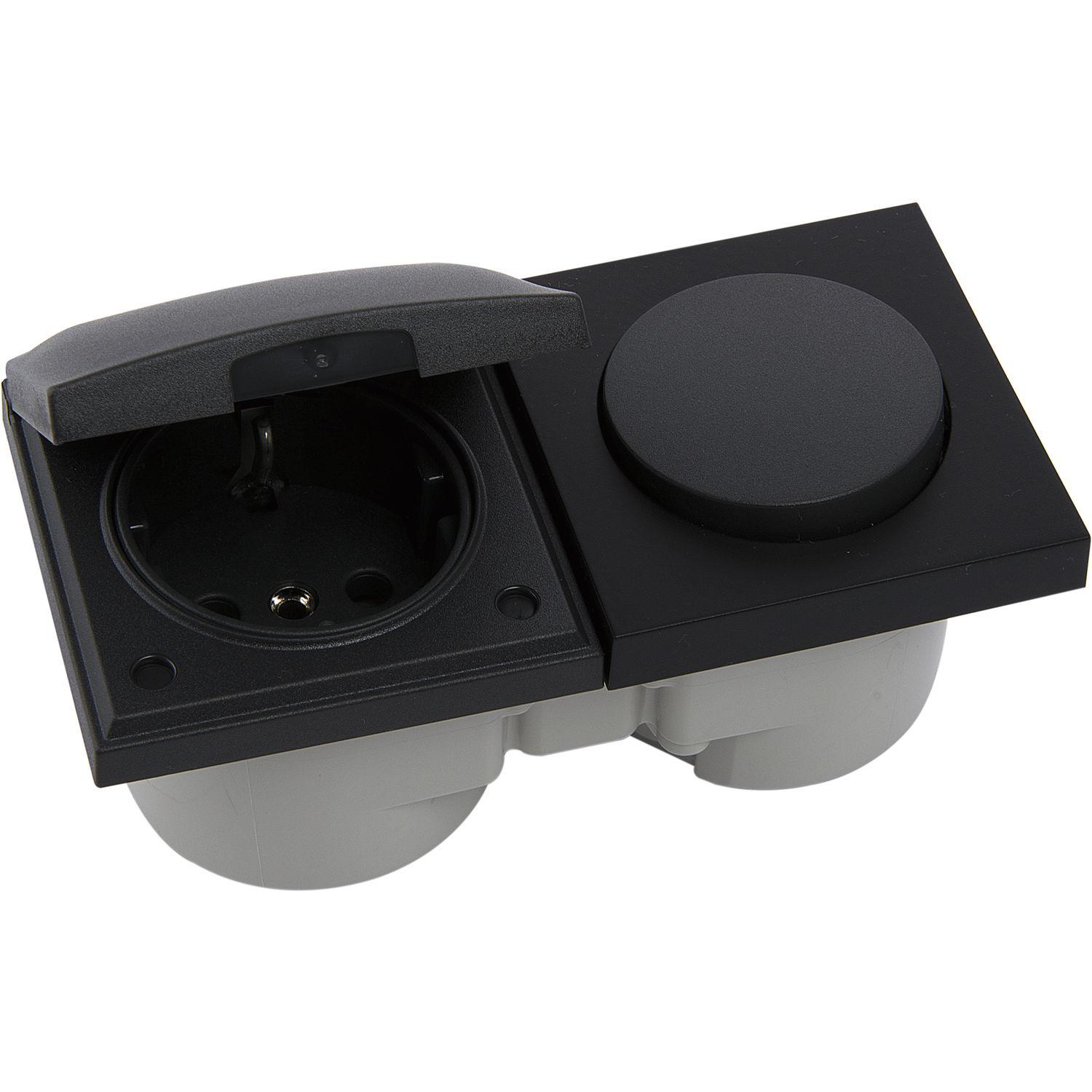 Berker Integro Pure Schalter/Deckel schwarz matt + Steckdose schwarz