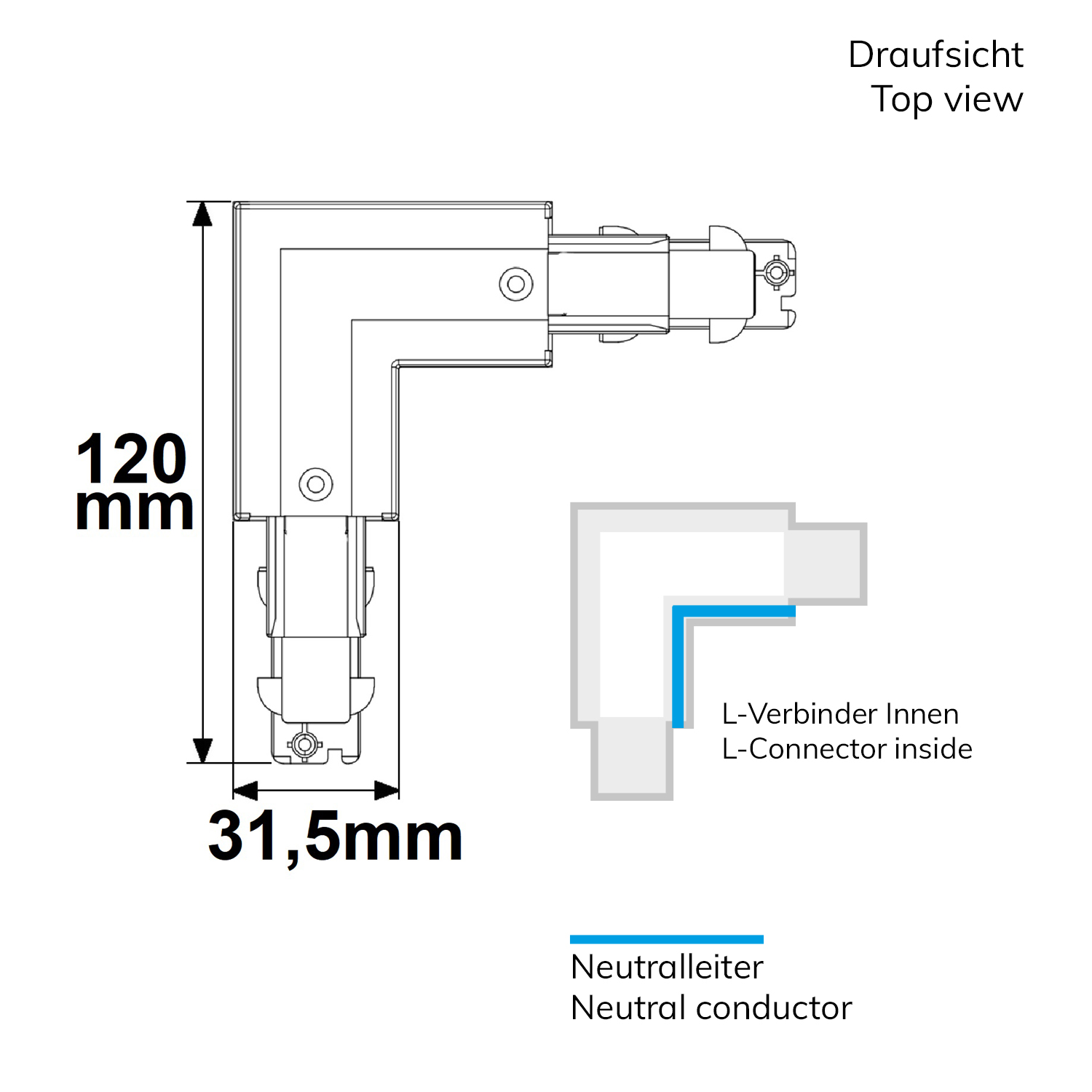 ISOLED 3-Phasen DALI L-Verbinder für Aufbauschiene N-Leiter innen weiß