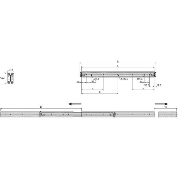 Accuride 3630 Kugelkäfigführung, Vollauszug 45 kg, SL 500mm, Stahl verzinkt