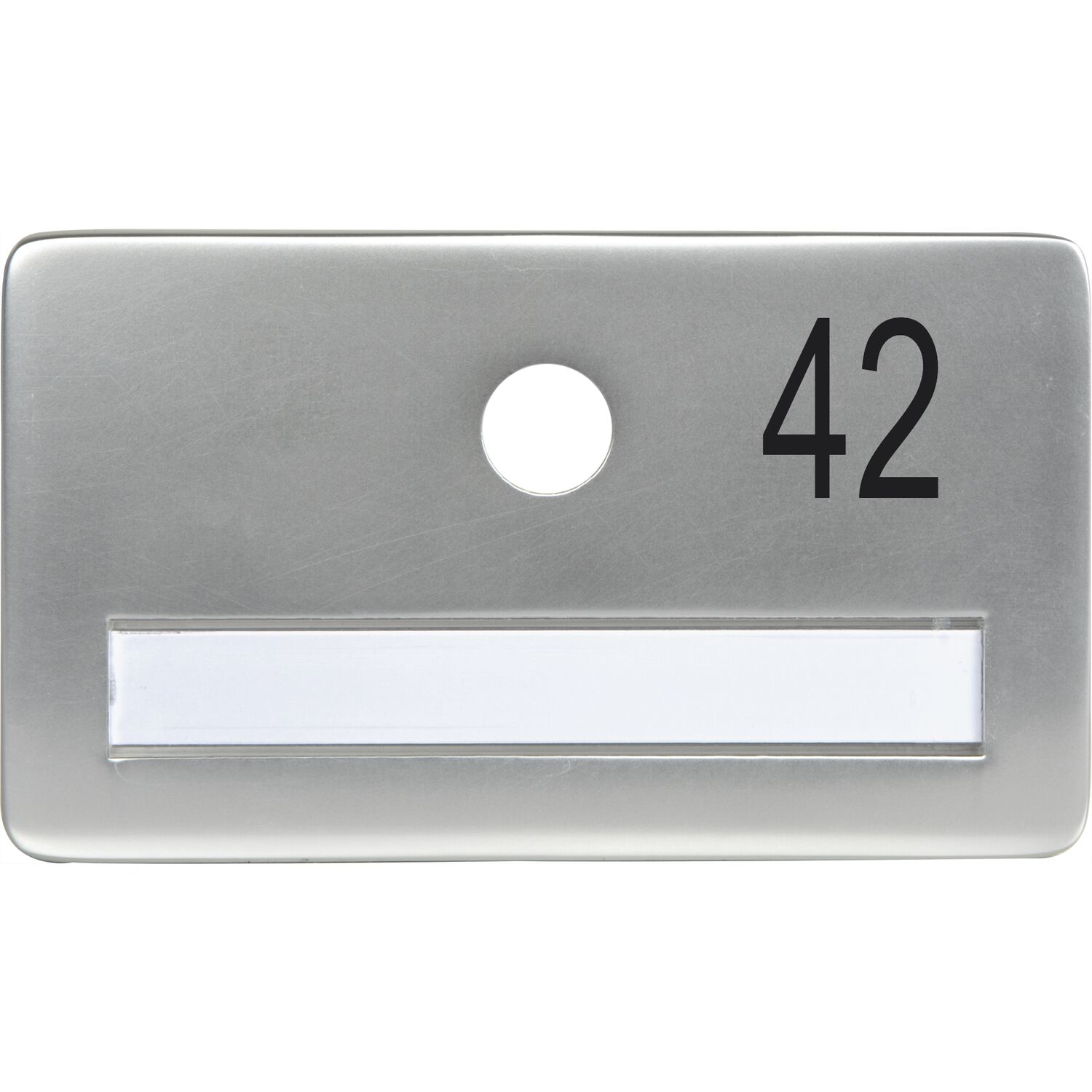SOLIDO Namensschild ohne Spion, Bohrung ø 14, Alu silber eloxiert, Gravur Nr. 42