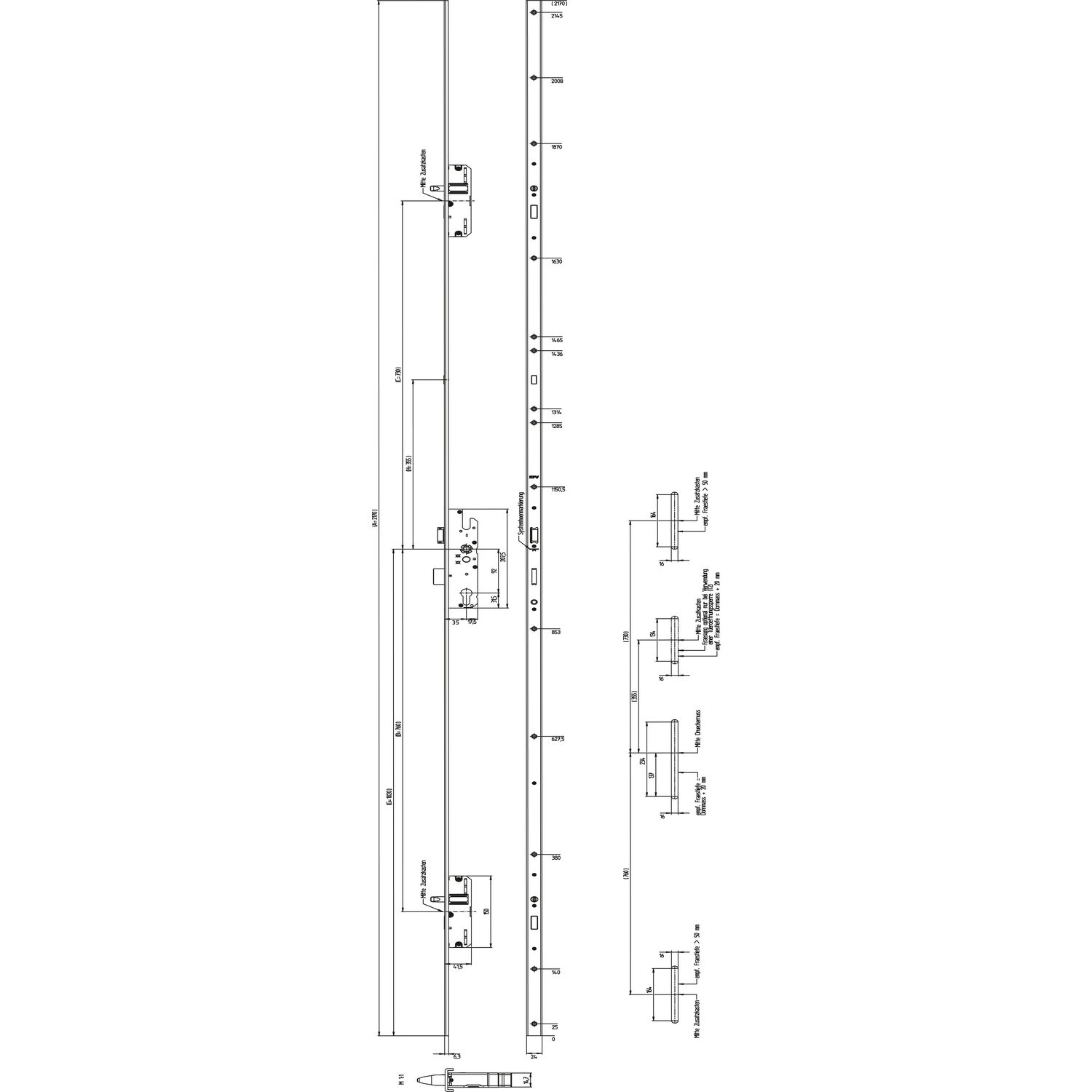 KFV MFV-Schloss BS 2300 DIN, DM 35, U-Stulp 24 x 6,3 mm, Edelstahl