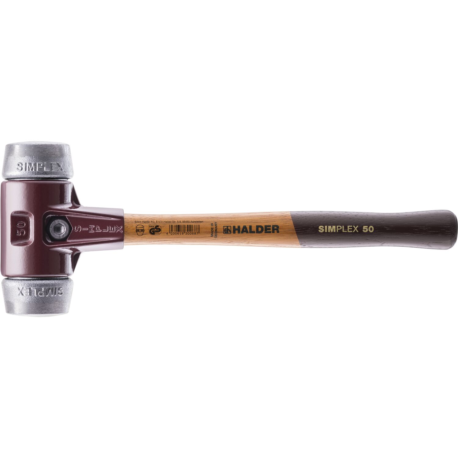 Halder Schonhammer Temperguss Kopf ø 50 mm Alu Hickory Stiel