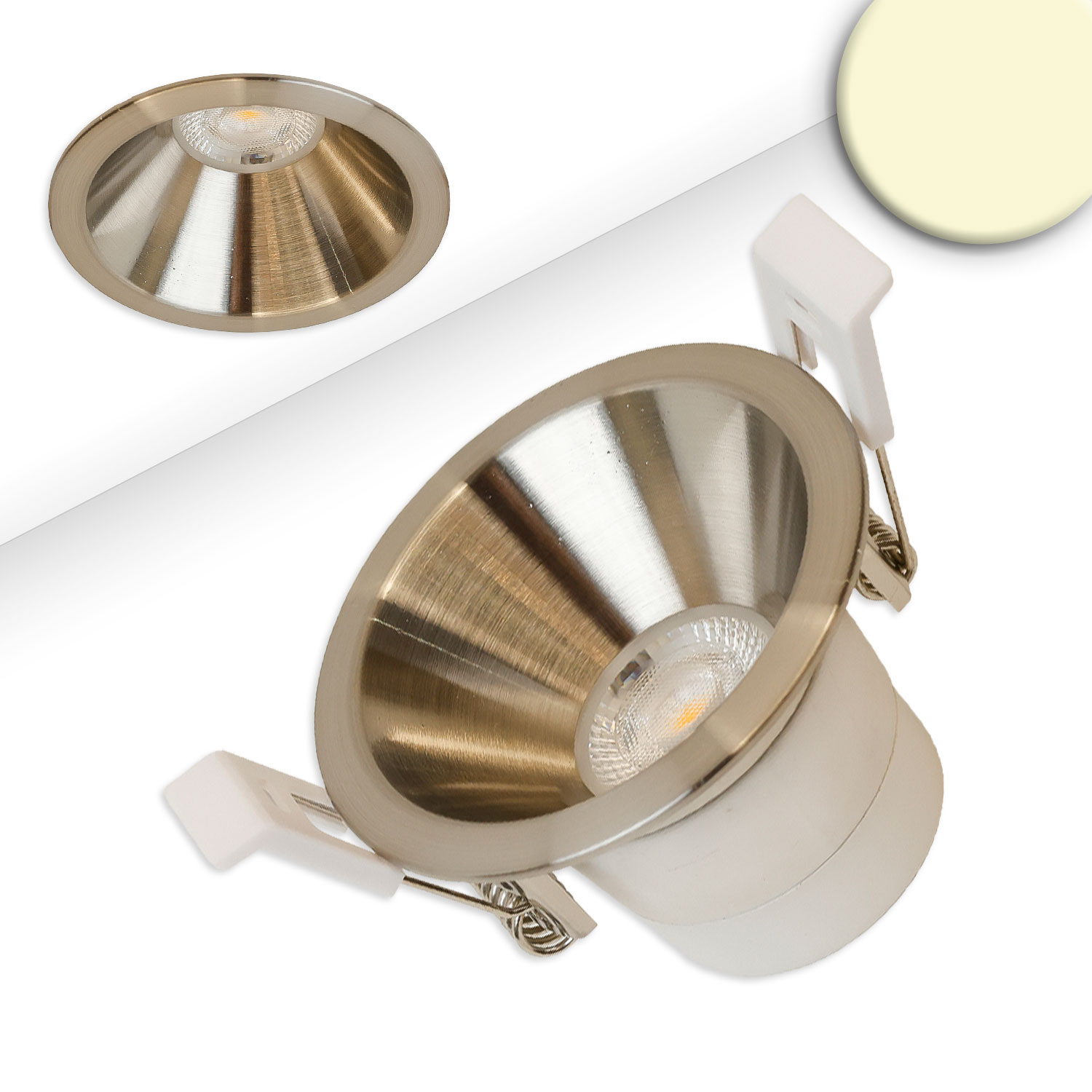 ISOLED LED Einbaustrahler BACK60 nickel geb. rund 5W CRI90 2700K rückversetzt UGR