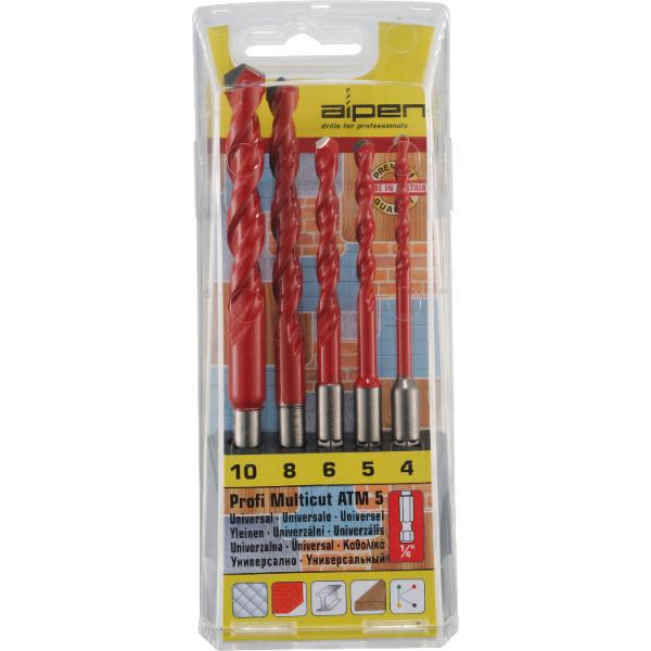 Alpen HM-Universalbohrer Satz Profi-Multicut 1/4"Sechskantschaft 4-10 mm 5-tlg
