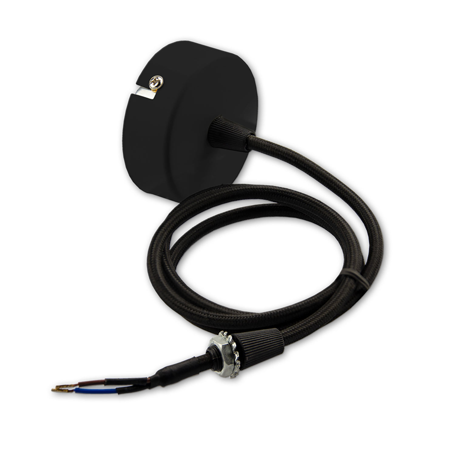 ISOLED Deckenbaldachin rund 60mm schwarz inkl. 2-pol. Stoffkabel 1,5m
