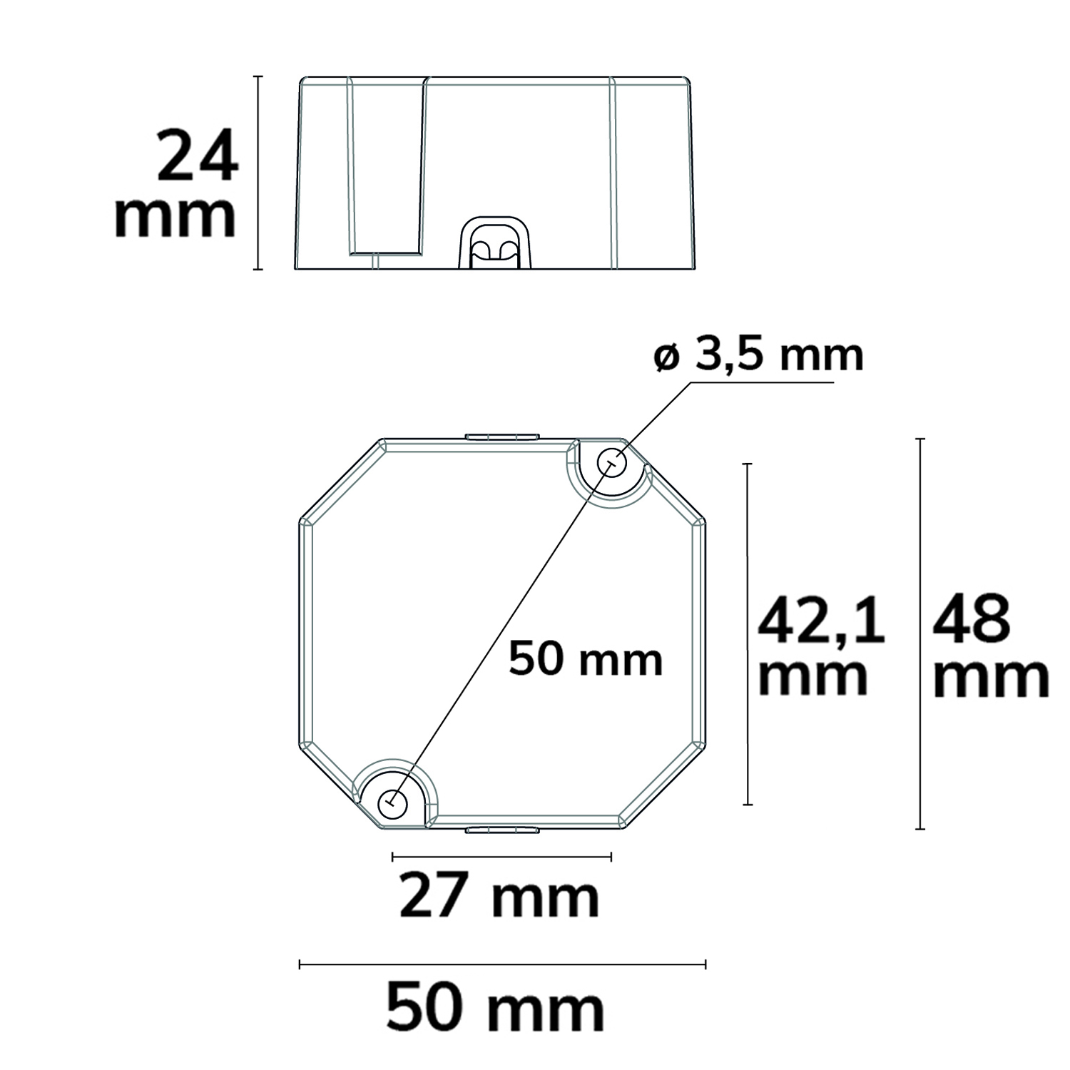 ISOLED LED Schalterdosen-PWM-Trafo 12V/DC 0-12W Tiefe 24mm IP65 dimmbar SELV