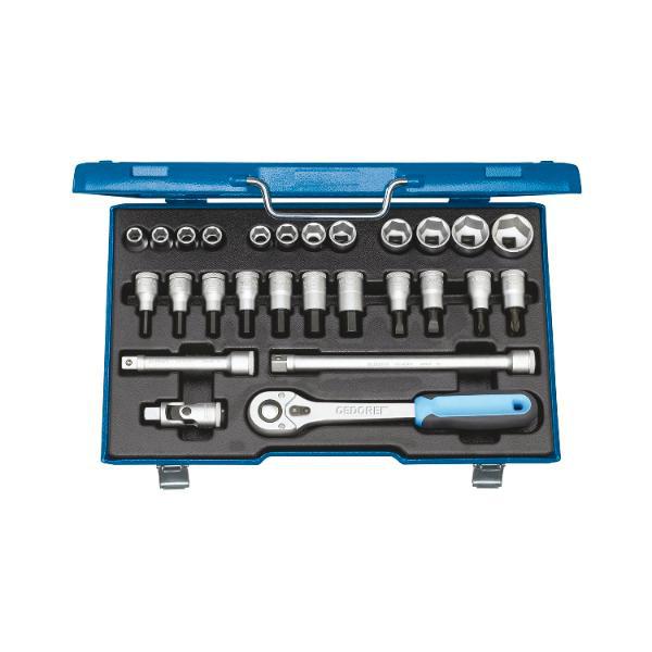 Gedore Steckschlüssel-Satz 19IMU-10 1/2"vierkant mit Umschaltknarre 27-teilig