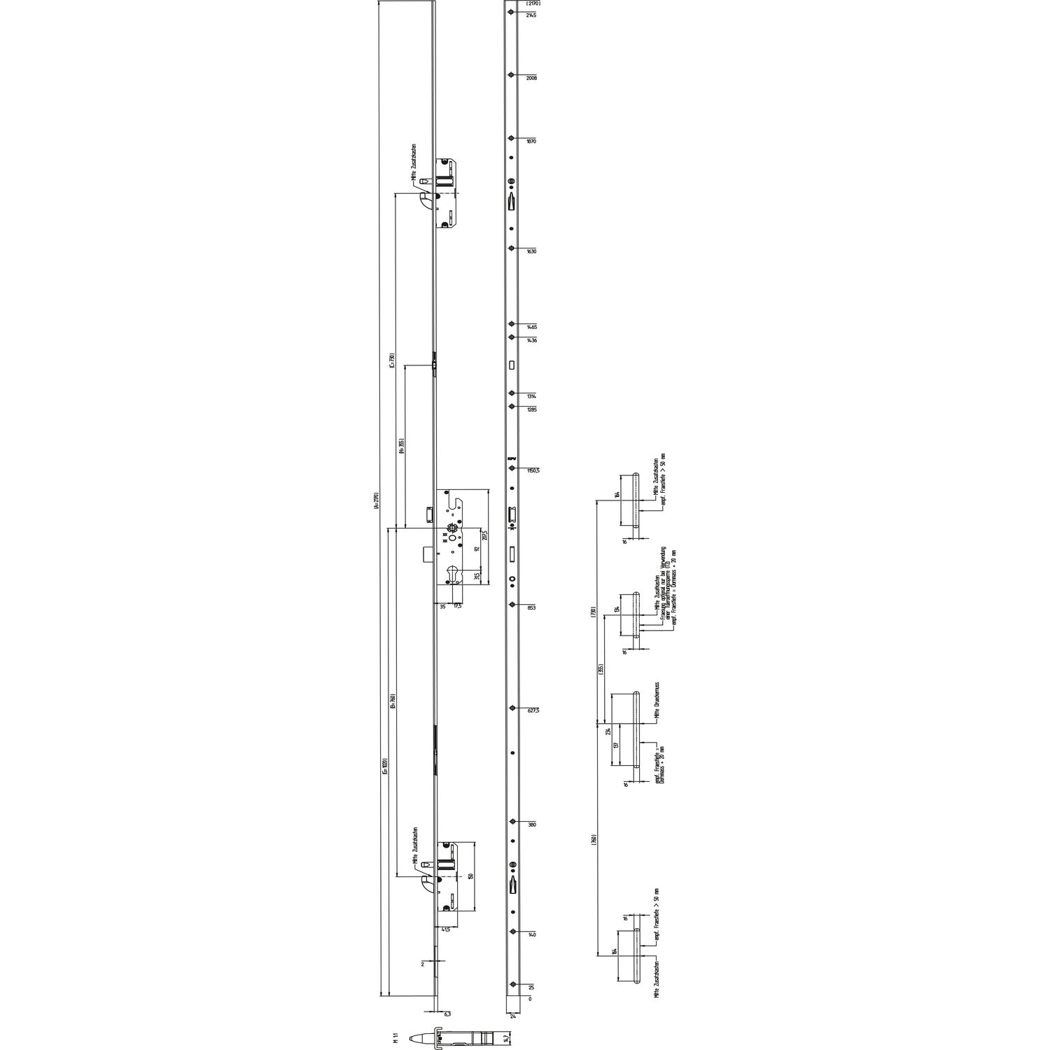 KFV MFV-Schloss BS 2600 DIN, DM 35, U-Stulp 24 x 6,3 mm, silber verzinkt