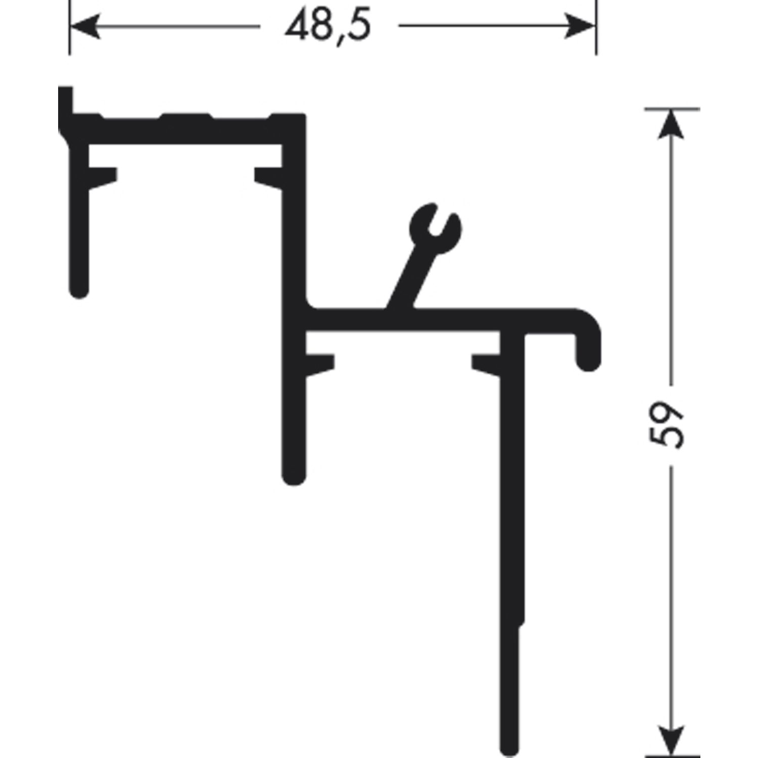 Cinetto PS06/PS11/PS48 Doppelführungsschiene 6100 mm auf Maß, Aluminium natur eloxiert (250 mm)