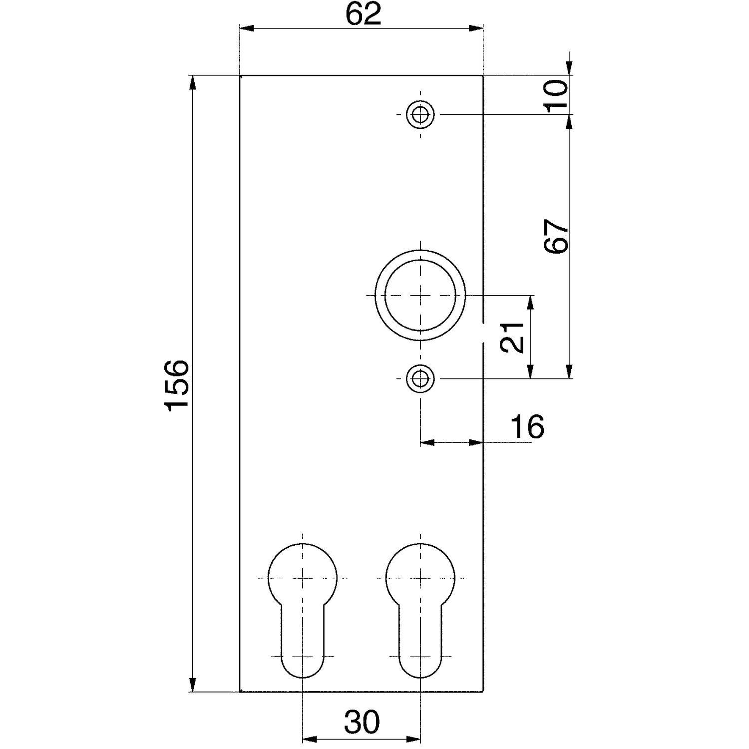 AMF Kurzschild 497DZ mit 2 PZ-Lochungen, eckig, 156 x 62 x 7 mm, silber eloxiert