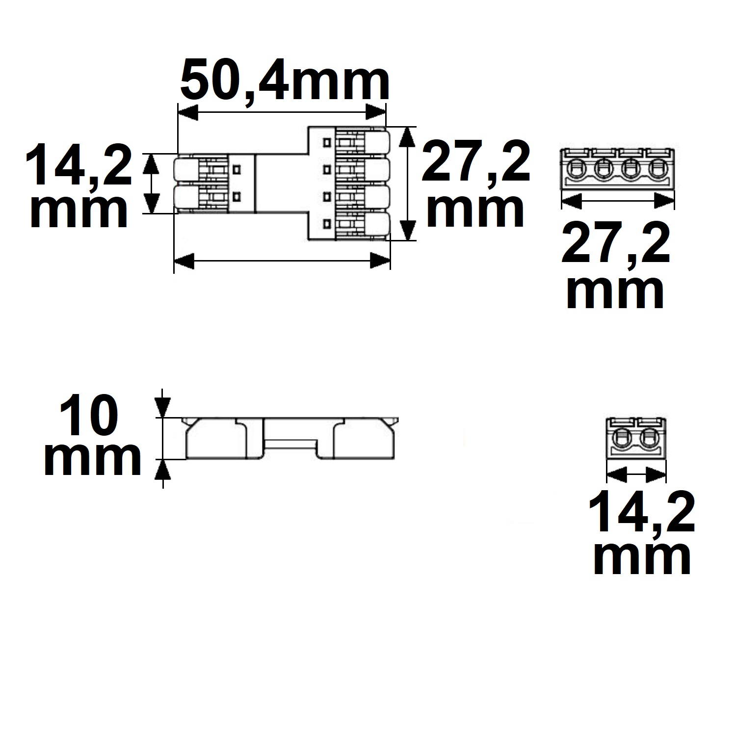 ISOLED Durchgang Steckverbinder 2-polig Input 2x2-polig Output 0,5-2,5mm² max. 250V/10A