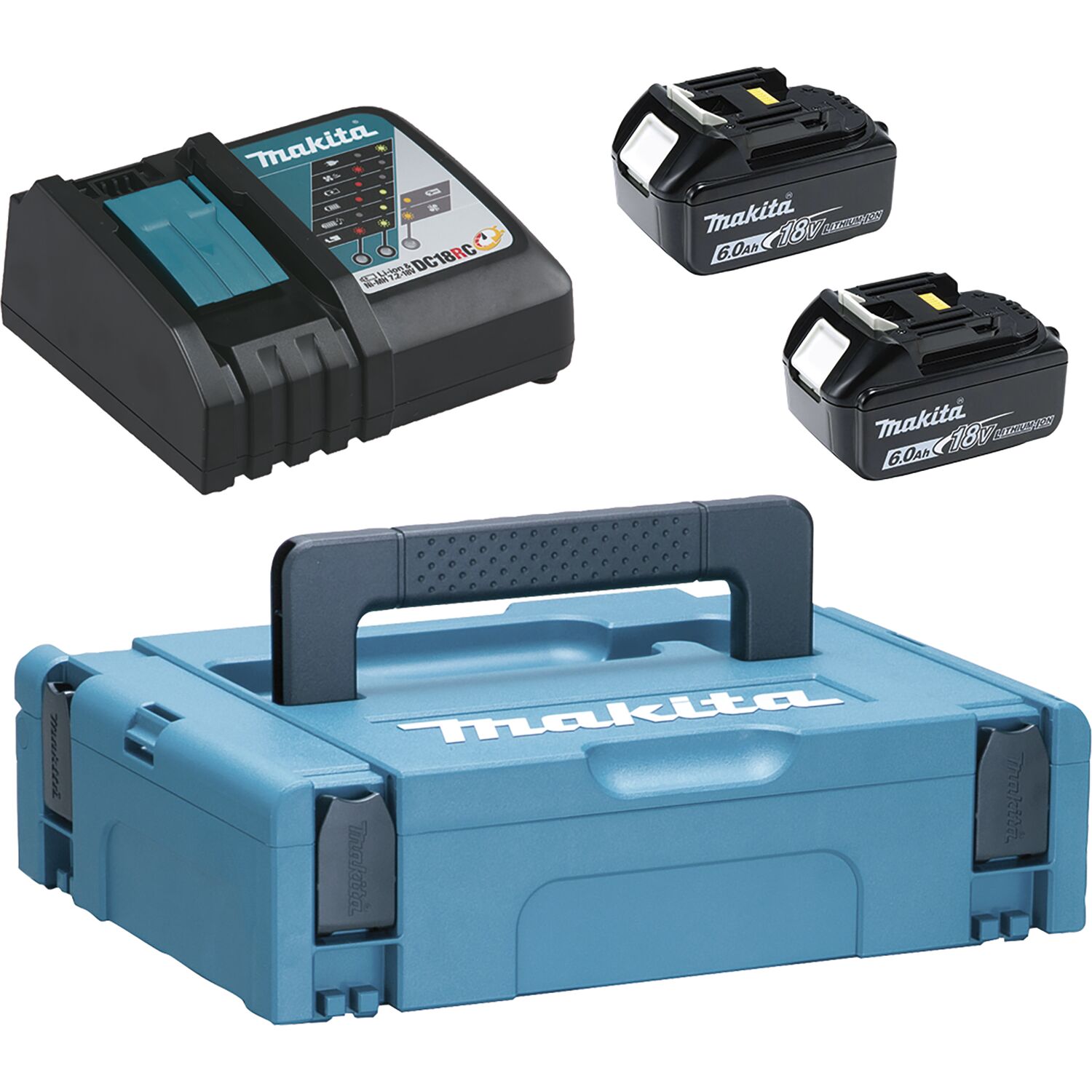 Makita Akku-Powerkit 18 Volt / 2 Stück 6,0 Ah Akkus und Ladegerät DC18RC