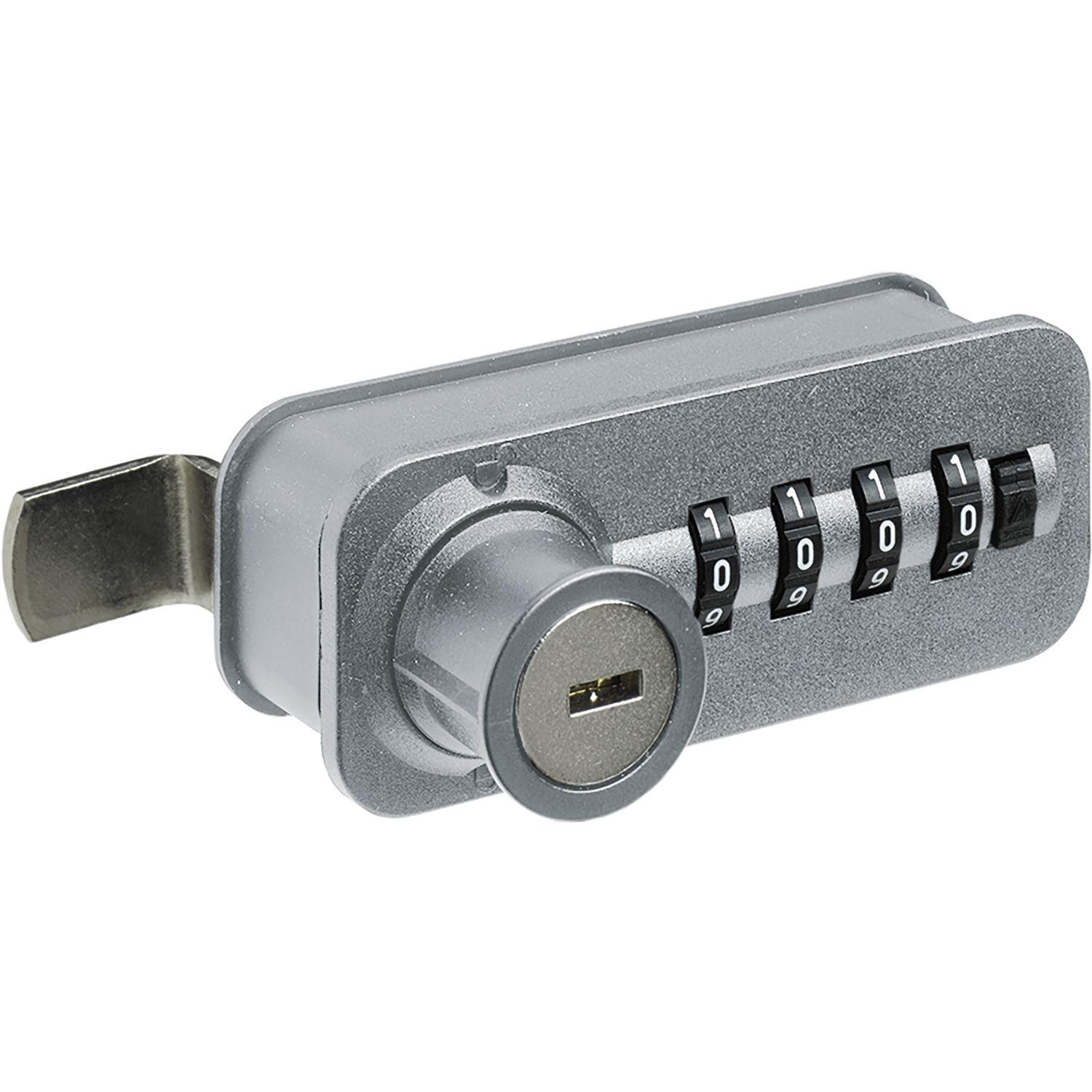 Hettich Zahlenschloss mit Riegel - Fixcode, links, Stahl/KS verchromt matt